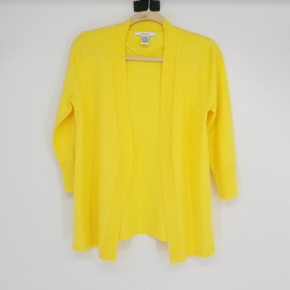 Grace Sweaters - Happy Lemon Yellow Light Knit Open Cardigan -M- Fitted, Summer, Vacation, Color!